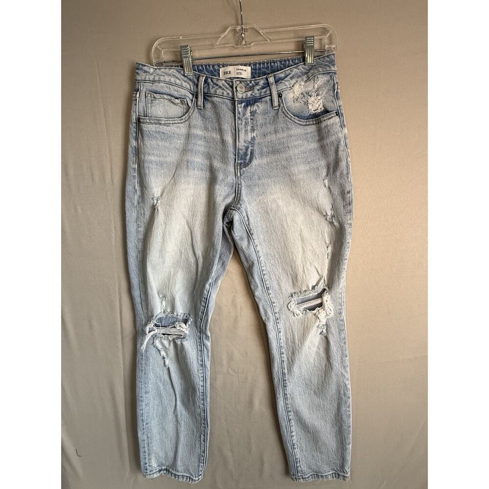 BKE Charlie Jeans Women’s 28 Blue Mid Rise Mom Distressed Ripped Denim Casual
